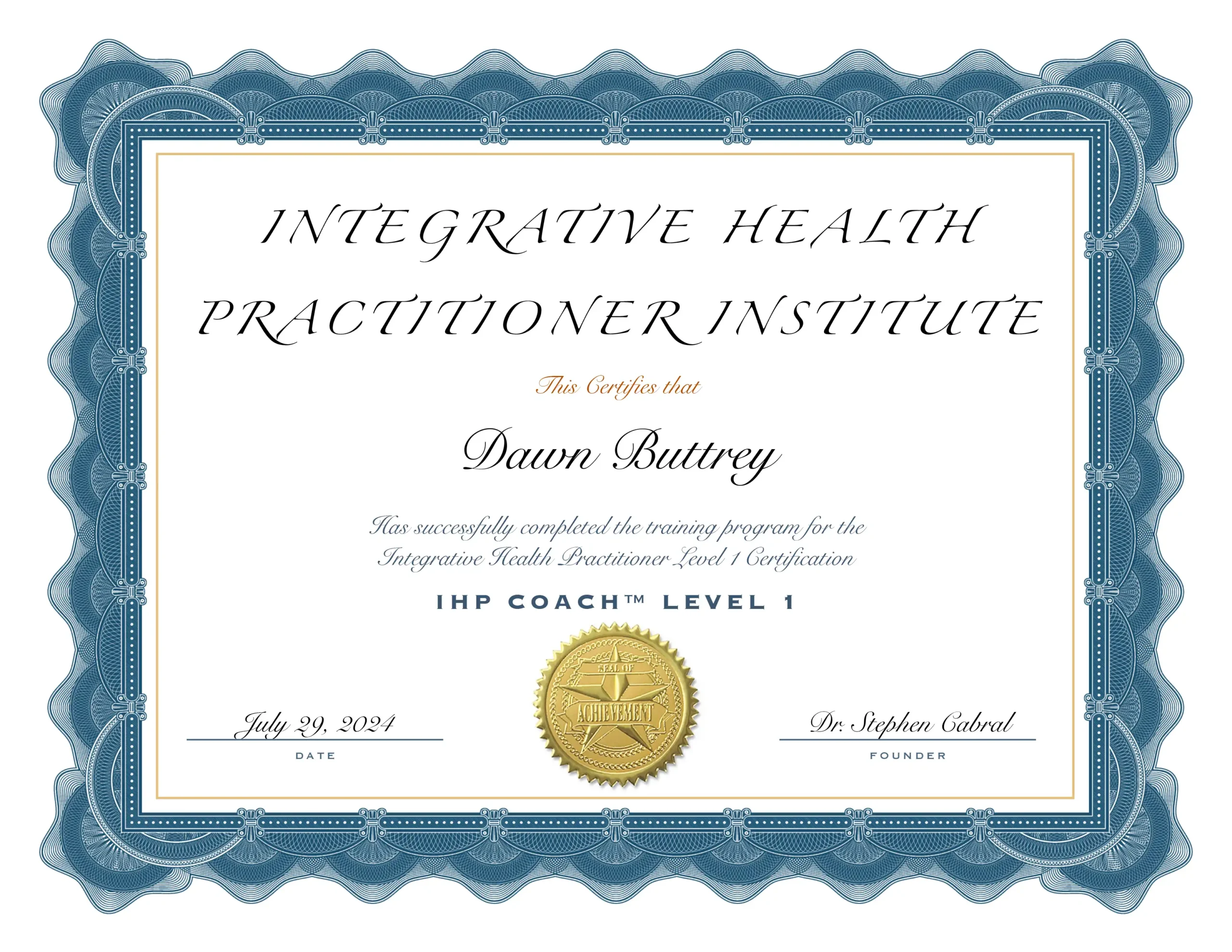 Certification_IHP L1 Integrative Health Certification Level 1